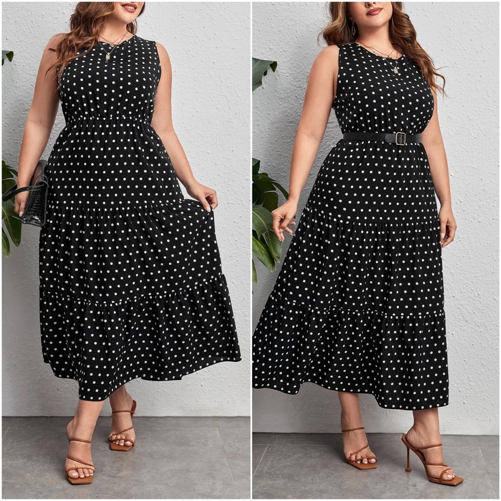 Plus Polka Dot Sleeveless Maxi Dress - Picture 3 of 7